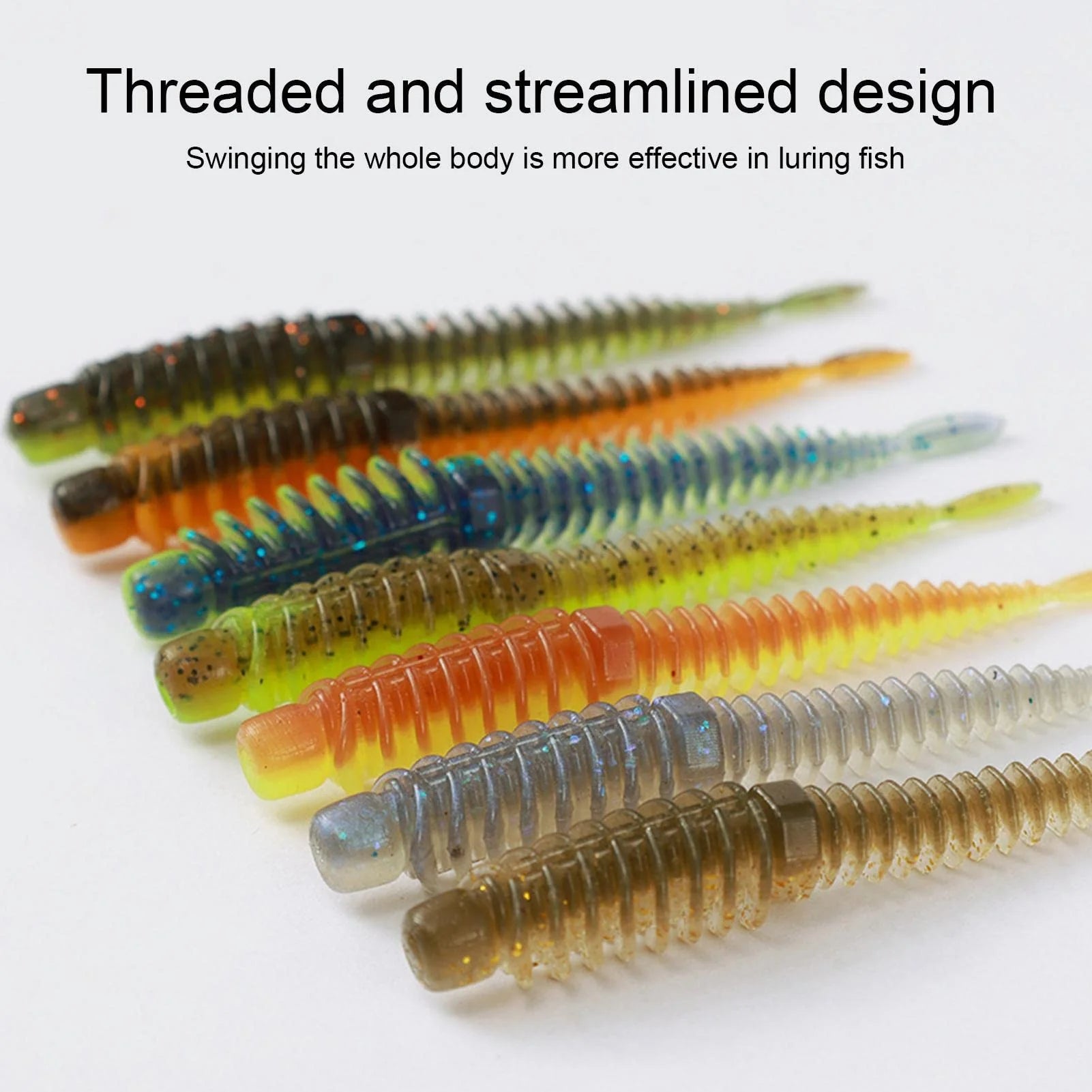 Threadworms Floating 10 Pcs/Bag Pin Tail Floating Soft Worms Reverse Thread Design with Den ...