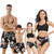 Family Matching Black Floral Printed Swimsuits