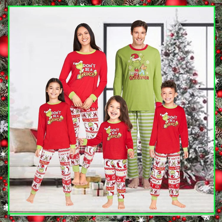 Christmas Grinch Cartoon Print Funny Xmas Family Matching Pajamas Sets ...