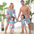 Family Matching Blue Flower Printed Swimsuits