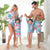 Family Matching Blue Flower Printed Swimsuits