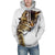 3D Graphic Printed Cotton White Cat Hoodies