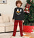 Christmas Plaid Round Neck Family Pajamas with Snowman Print